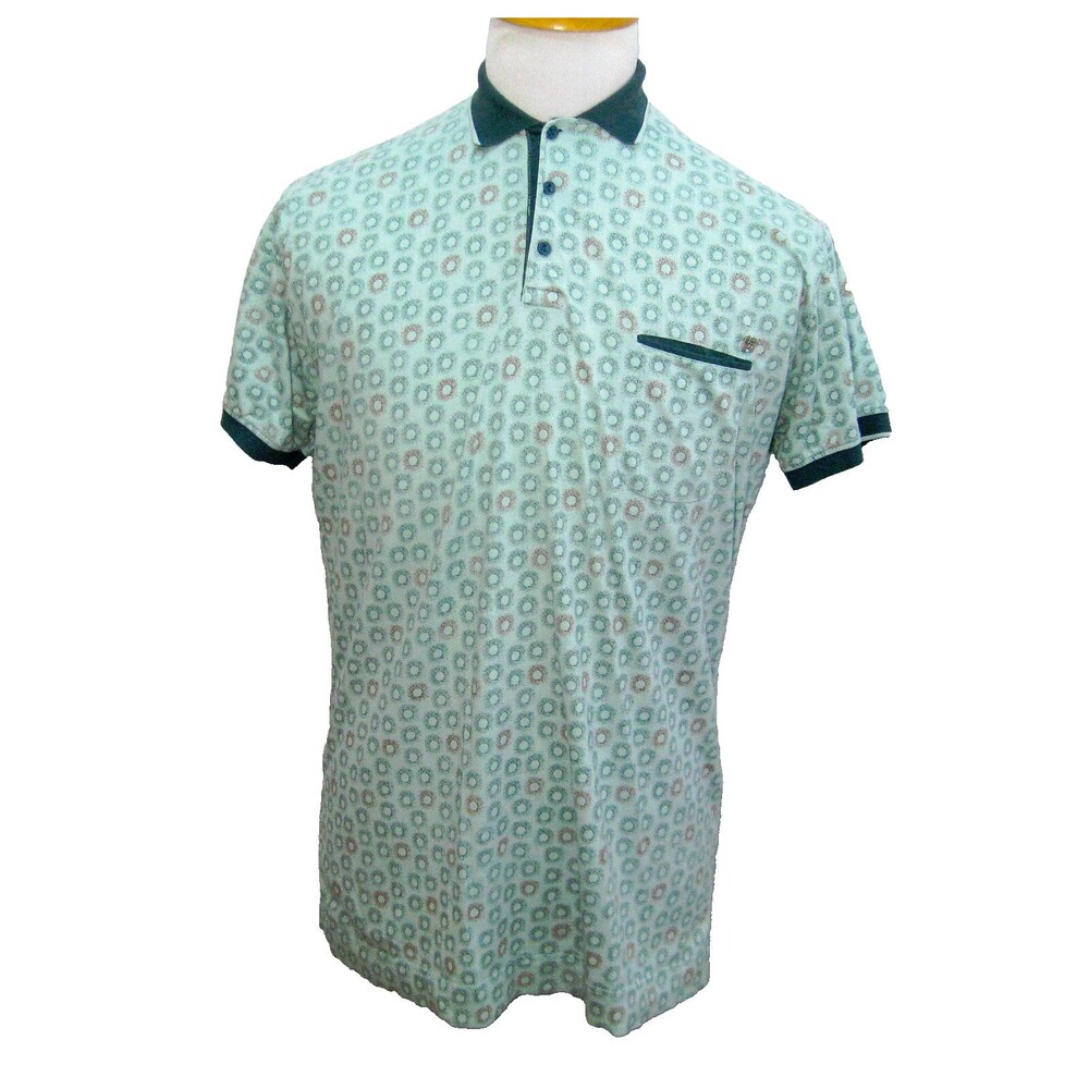 4 FUNKY FLAVOURS Men's (Size XL) Green Short Sleeve Polo Shirt Cotton Dots Top